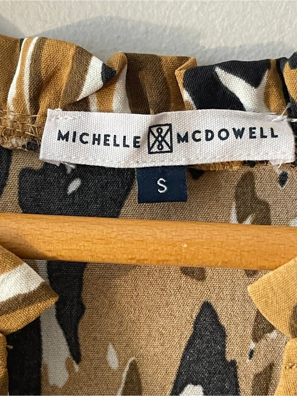 Michelle McDowell Abstract Print Smocked Puff Sleeve Dress Small